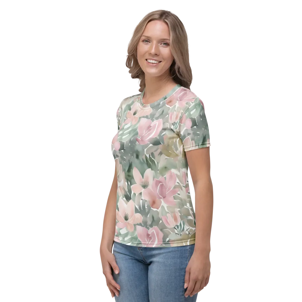 Sage Blossom on Women's Crew Neck T-Shirt — Left