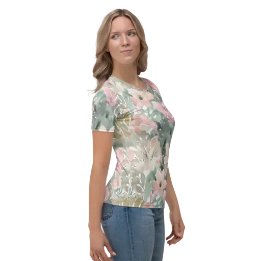 Sage Blossom on a Women's Crew Neck T-Shirt