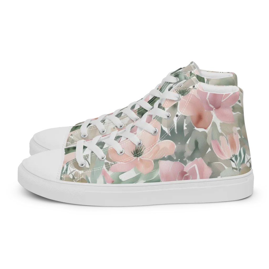 Sage Blossom on Women's High Top Canvas Shoes — Left
