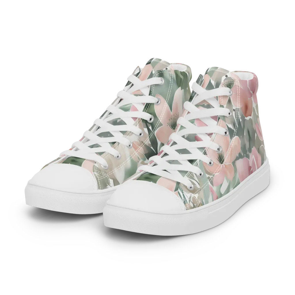 Sage Blossom on Women's High Top Canvas Shoes — Left Front