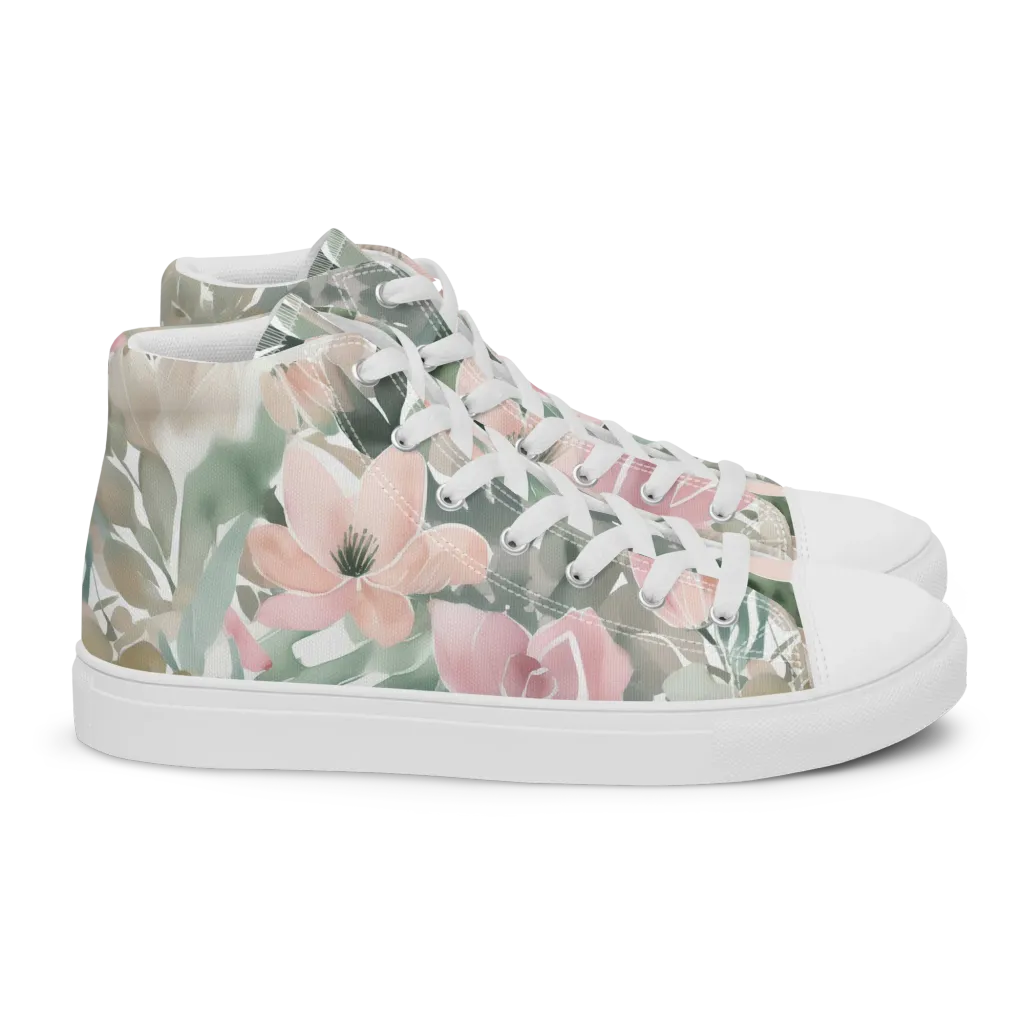 Sage Blossom on Women's High Top Canvas Shoes — Right