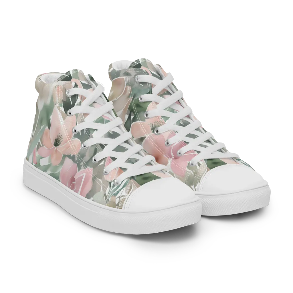 Sage Blossom on Women's High Top Canvas Shoes — Right Front