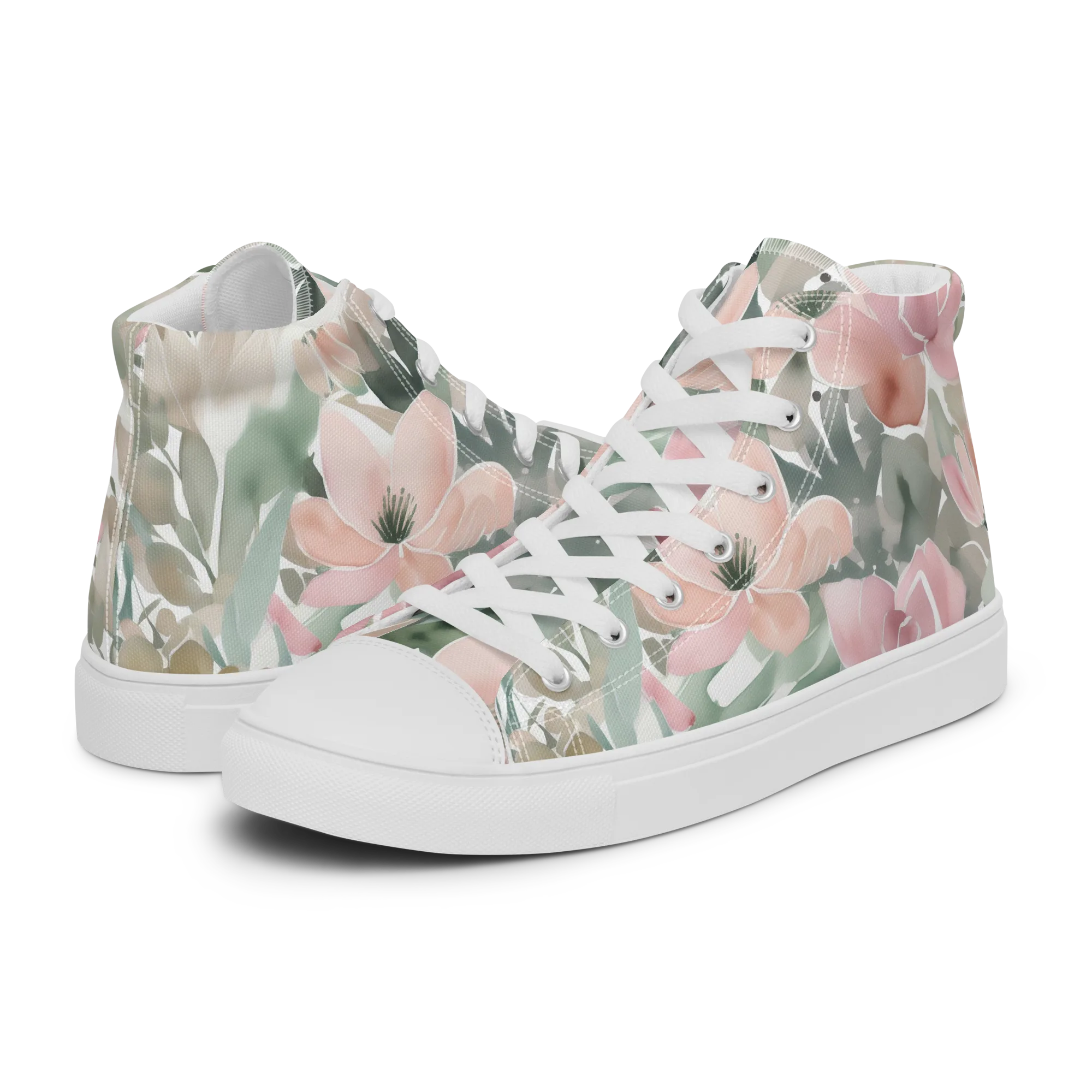Sage Blossom on Women's High Top Canvas Shoes — Left