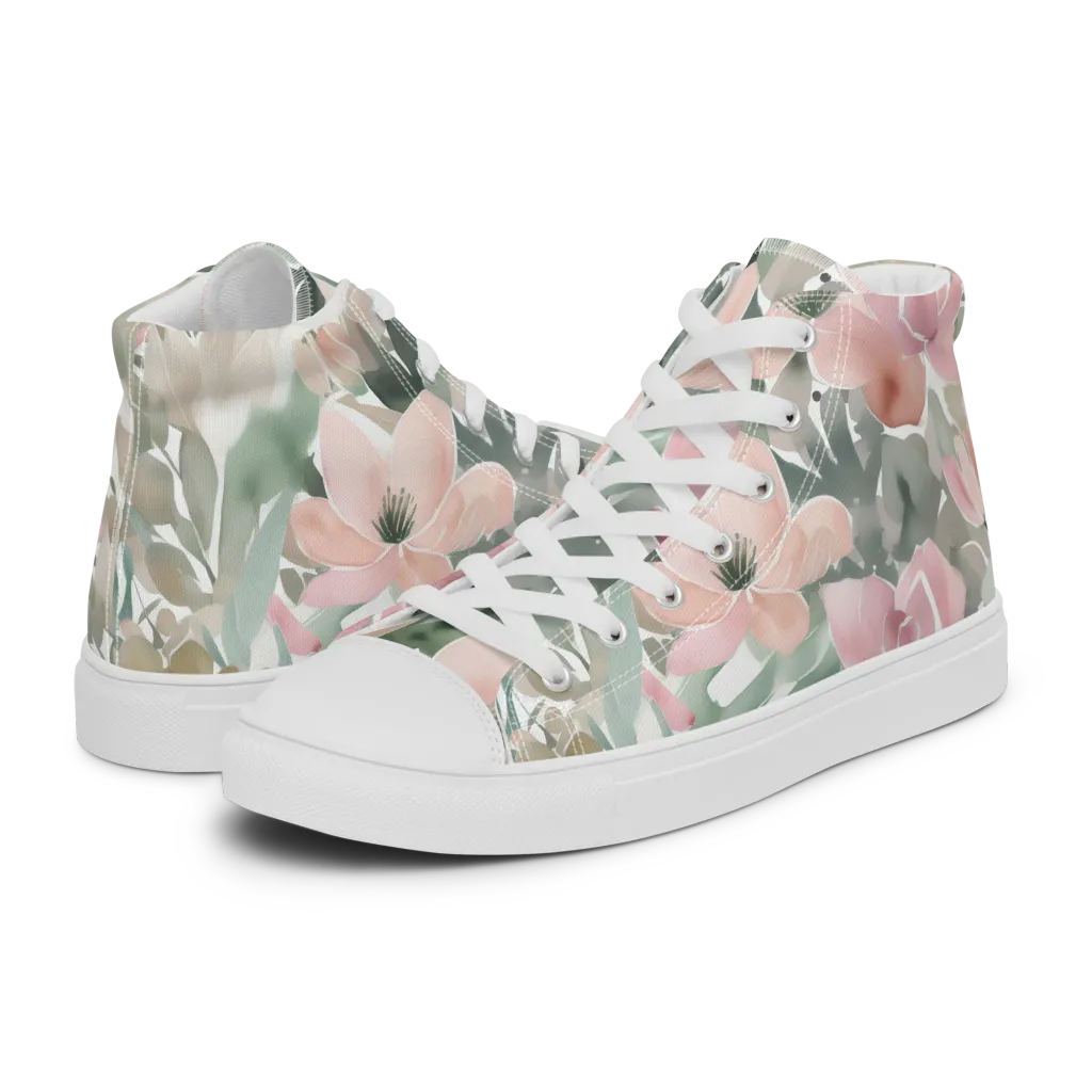 Sage Blossom on Women's High Top Canvas Shoes — Left