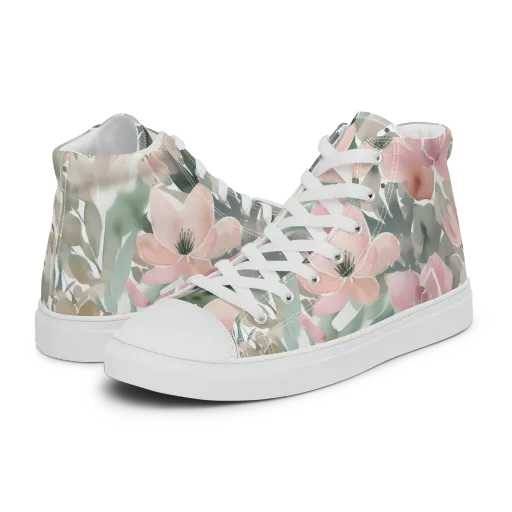 Sage Blossom on a Women's High Top Canvas Shoes
