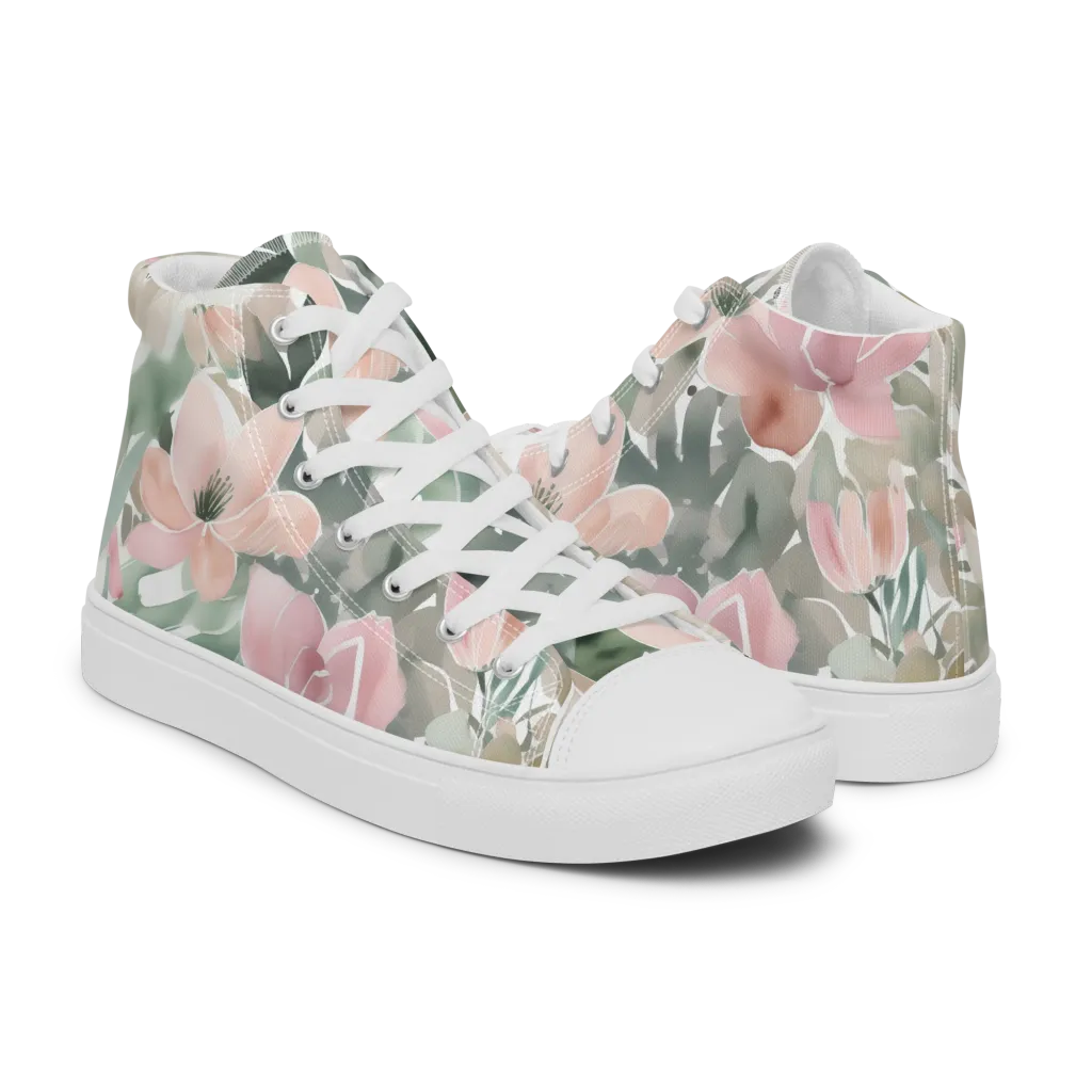 Sage Blossom on Women's High Top Canvas Shoes — Right