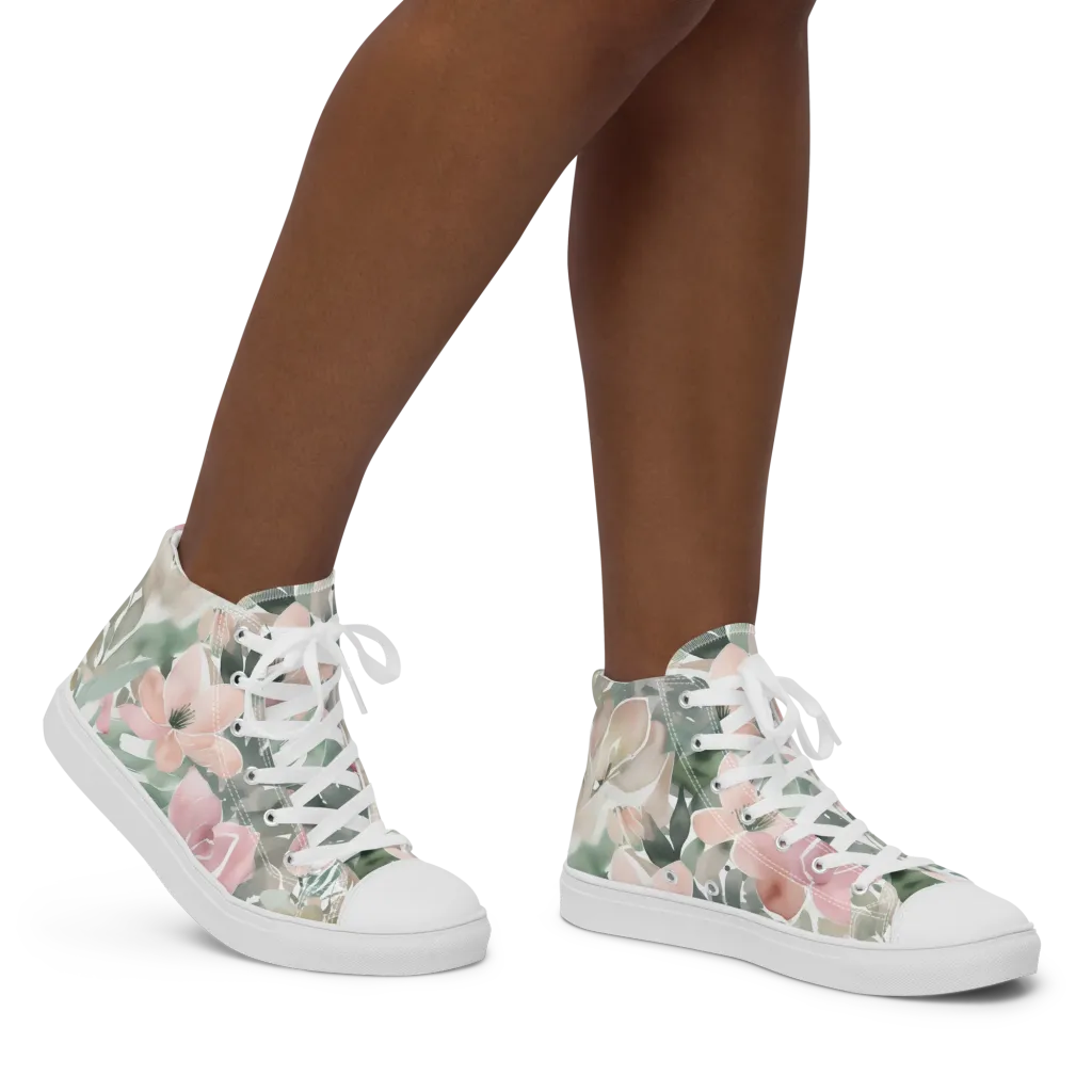 Sage Blossom on Women's High Top Canvas Shoes — Right