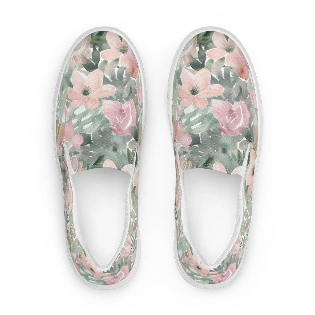 Sage Blossom on Men's Slip-On Canvas Shoes — Front