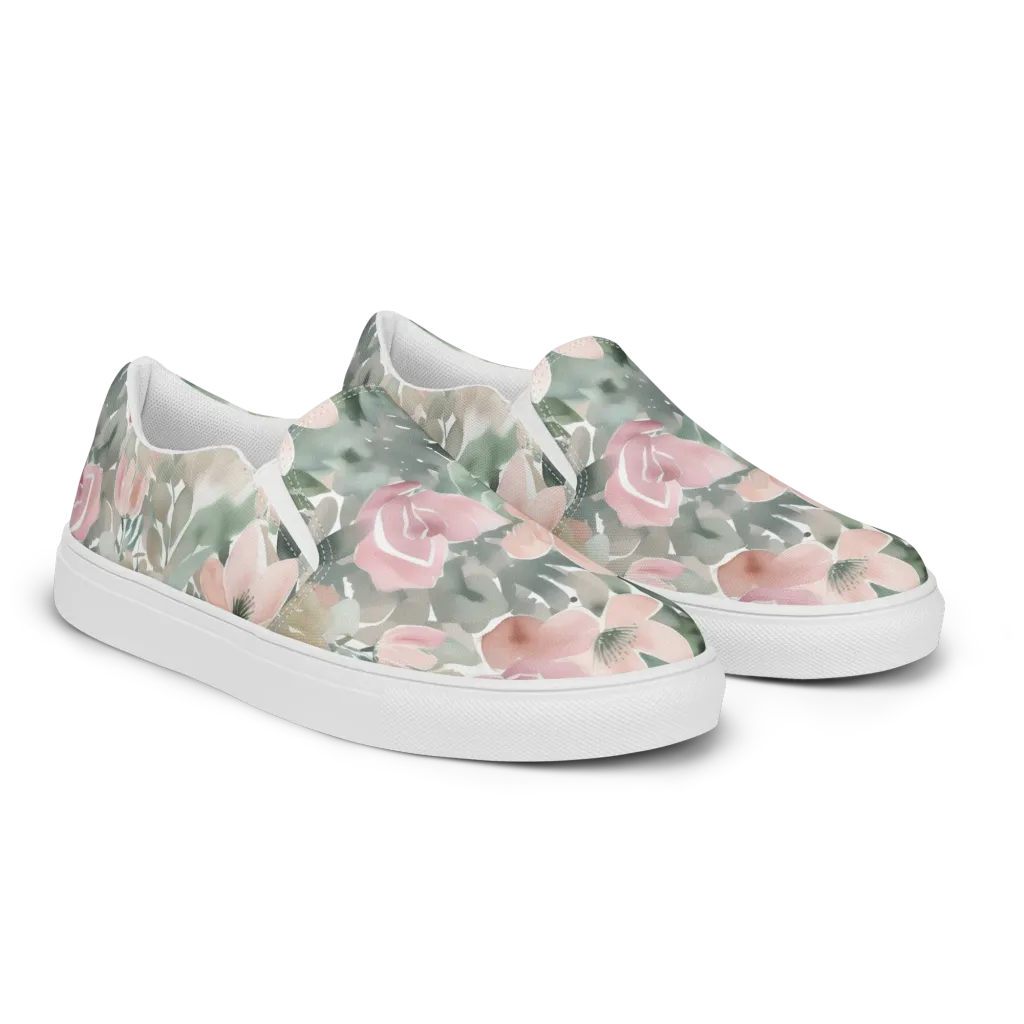 Sage Blossom on Men's Slip-On Canvas Shoes — Right Front