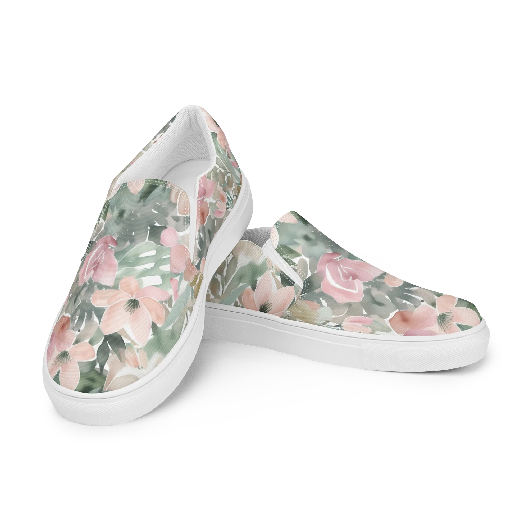 Sage Blossom on Men's Slip-On Canvas Shoes — Left Front