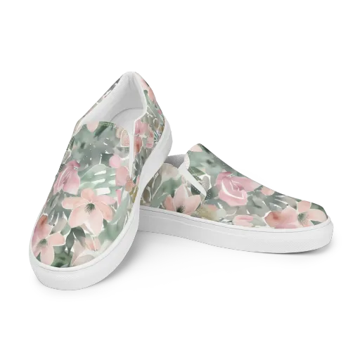 Sage Blossom on a Men's Slip-On Canvas Shoes