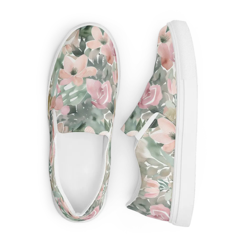 Sage Blossom on Men's Slip-On Canvas Shoes — Front