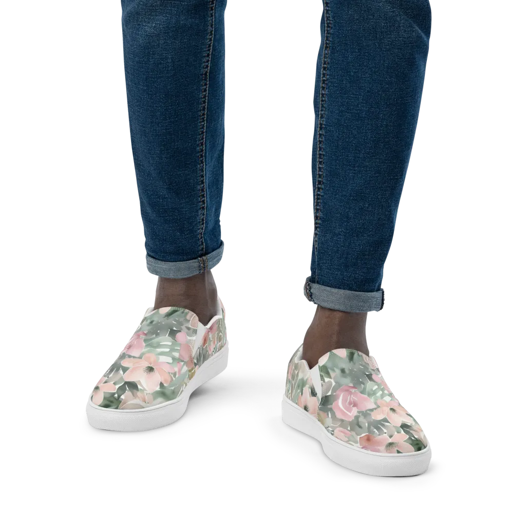 Sage Blossom on Men's Slip-On Canvas Shoes — Front