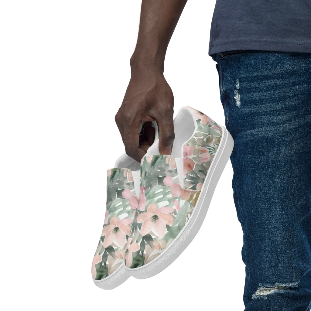 Sage Blossom on Men's Slip-On Canvas Shoes — Left Front