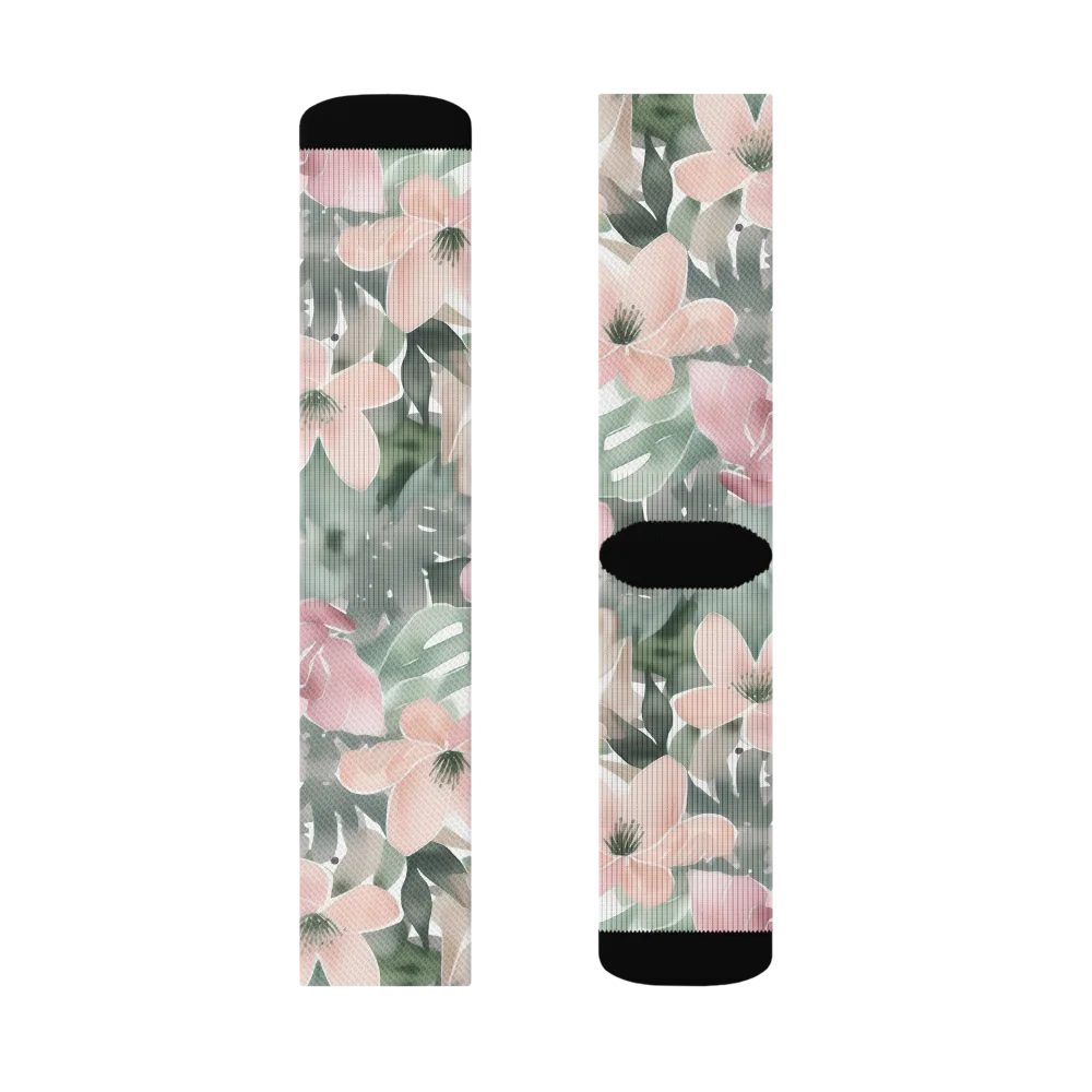 Sage Blossom on Socks — Left Sock