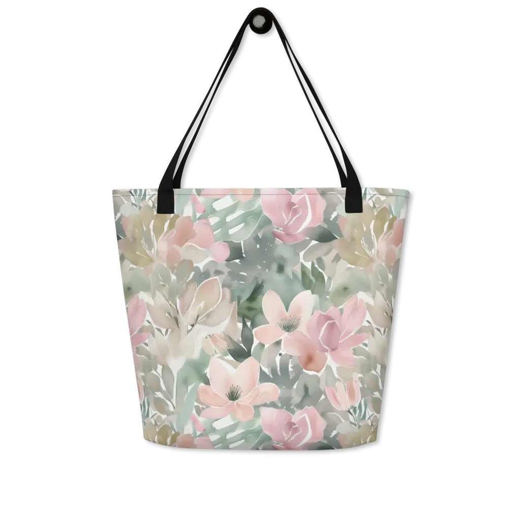 Sage Blossom on Large Tote Bag W/ Pocket — Front