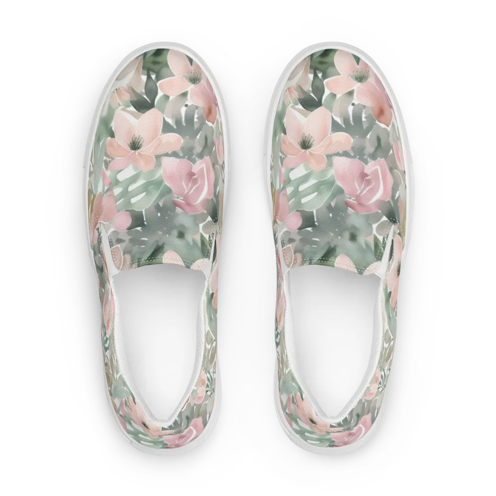 Sage Blossom on Women's Slip-On Canvas Shoes — Front