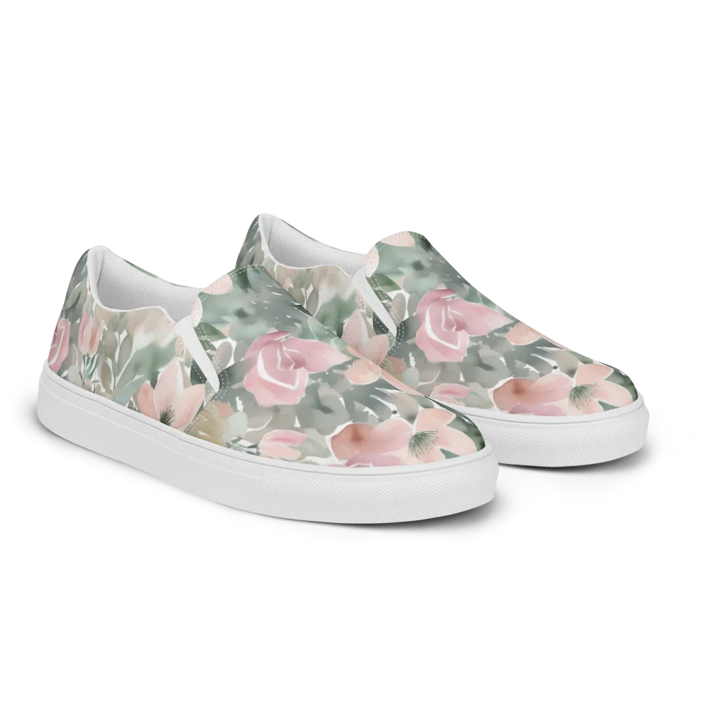 Sage Blossom on Women's Slip-On Canvas Shoes — Right Front