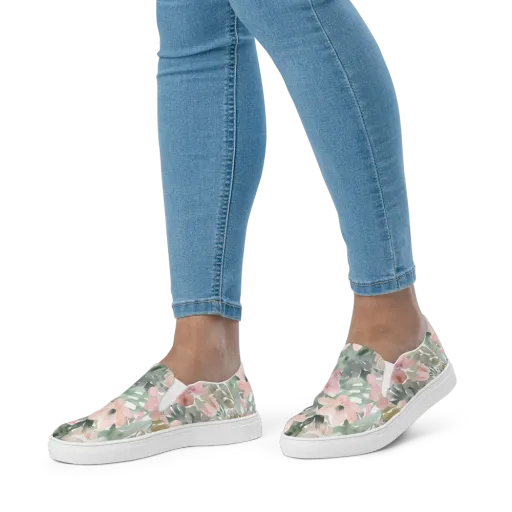 Sage Blossom on a Women's Slip-On Canvas Shoes
