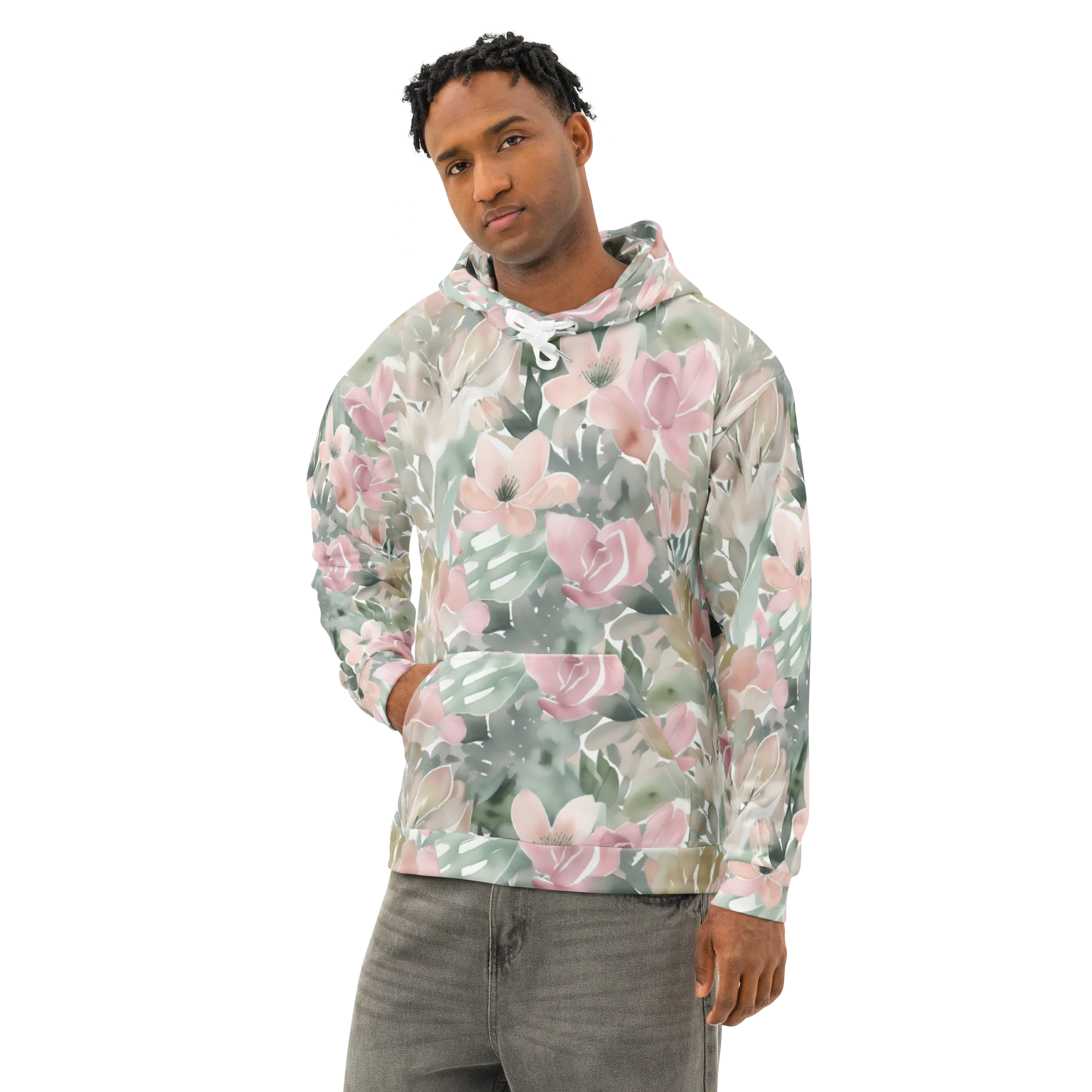 Sage Blossom on Cotton Hoodie — Left Front