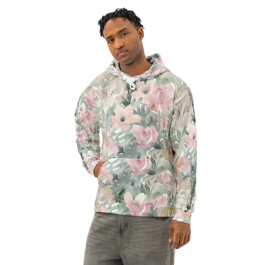 Sage Blossom on Cotton Hoodie — Left Front