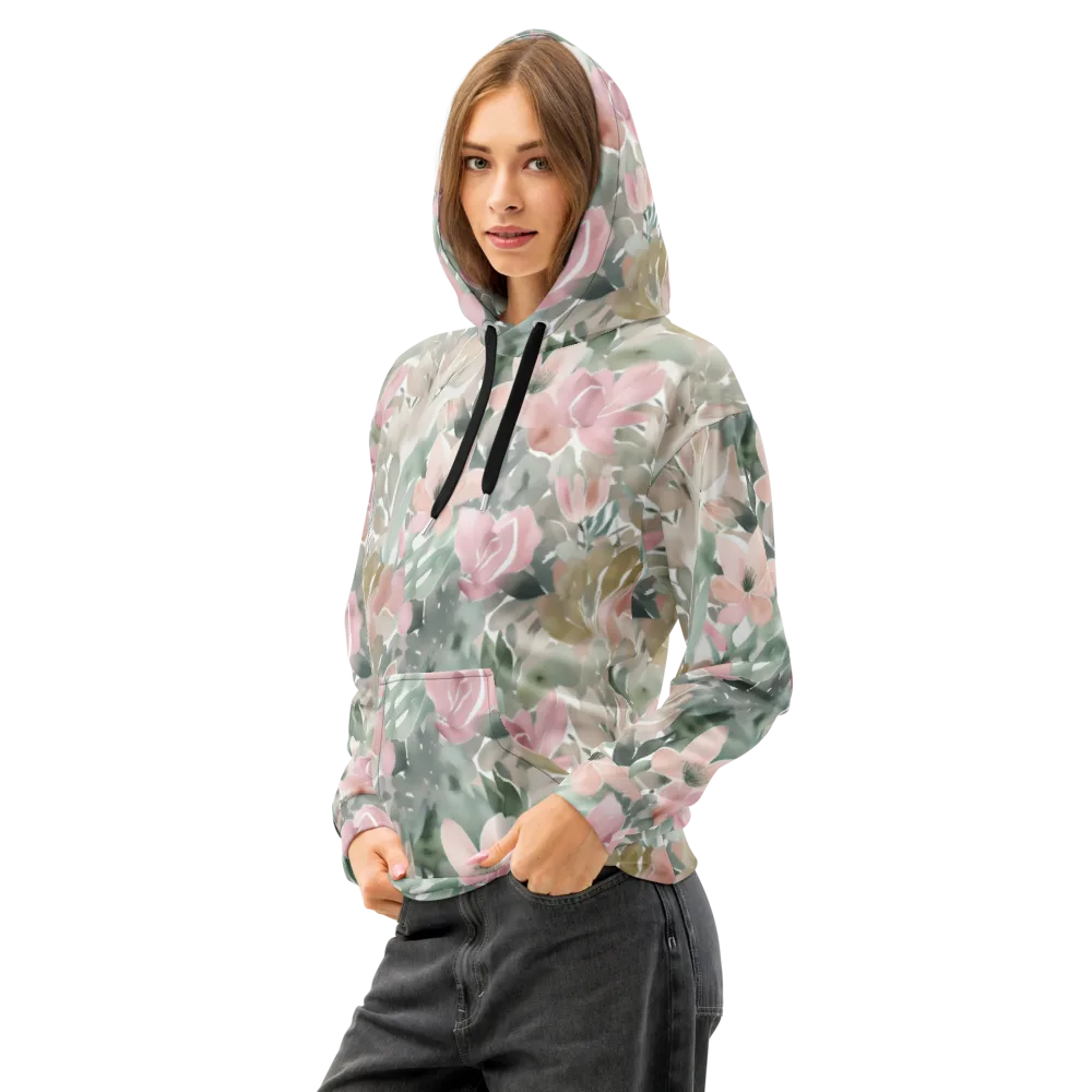 Sage Blossom on Cotton Hoodie — Left Front