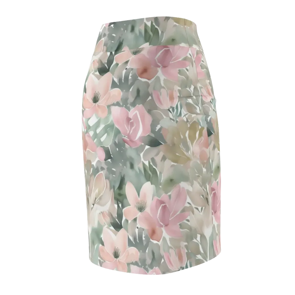Sage Blossom on Pencil Skirt — Back Side