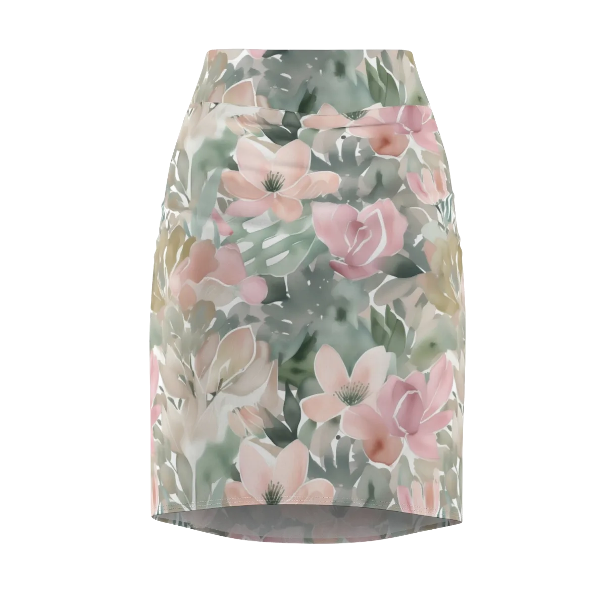 Sage Blossom on Pencil Skirt — Front