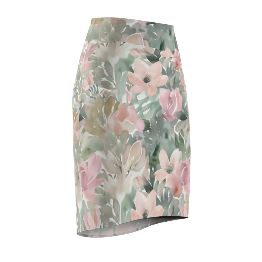 Sage Blossom on Pencil Skirt — Front Side