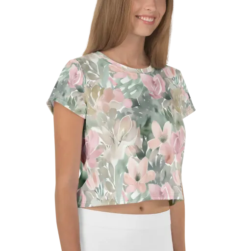 Sage Blossom on a Crop Tee