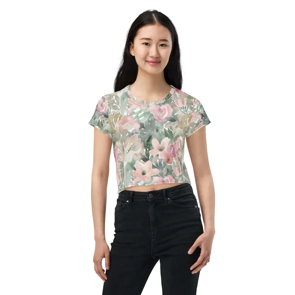 Sage Blossom on Crop Tee — Front