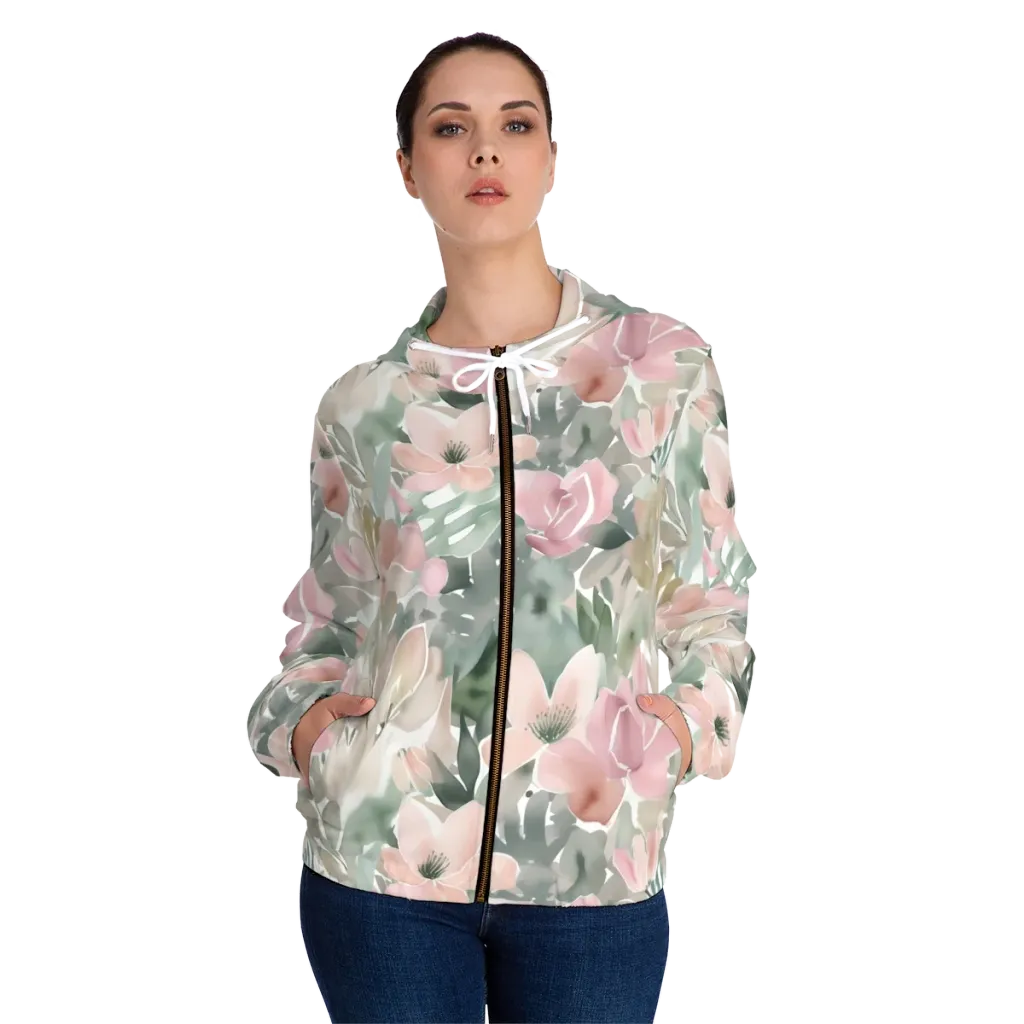 Sage Blossom on Women's Full-Zip Hoodie — Front On Person