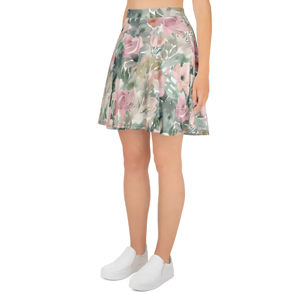 Sage Blossom on Skater Skirt — Left