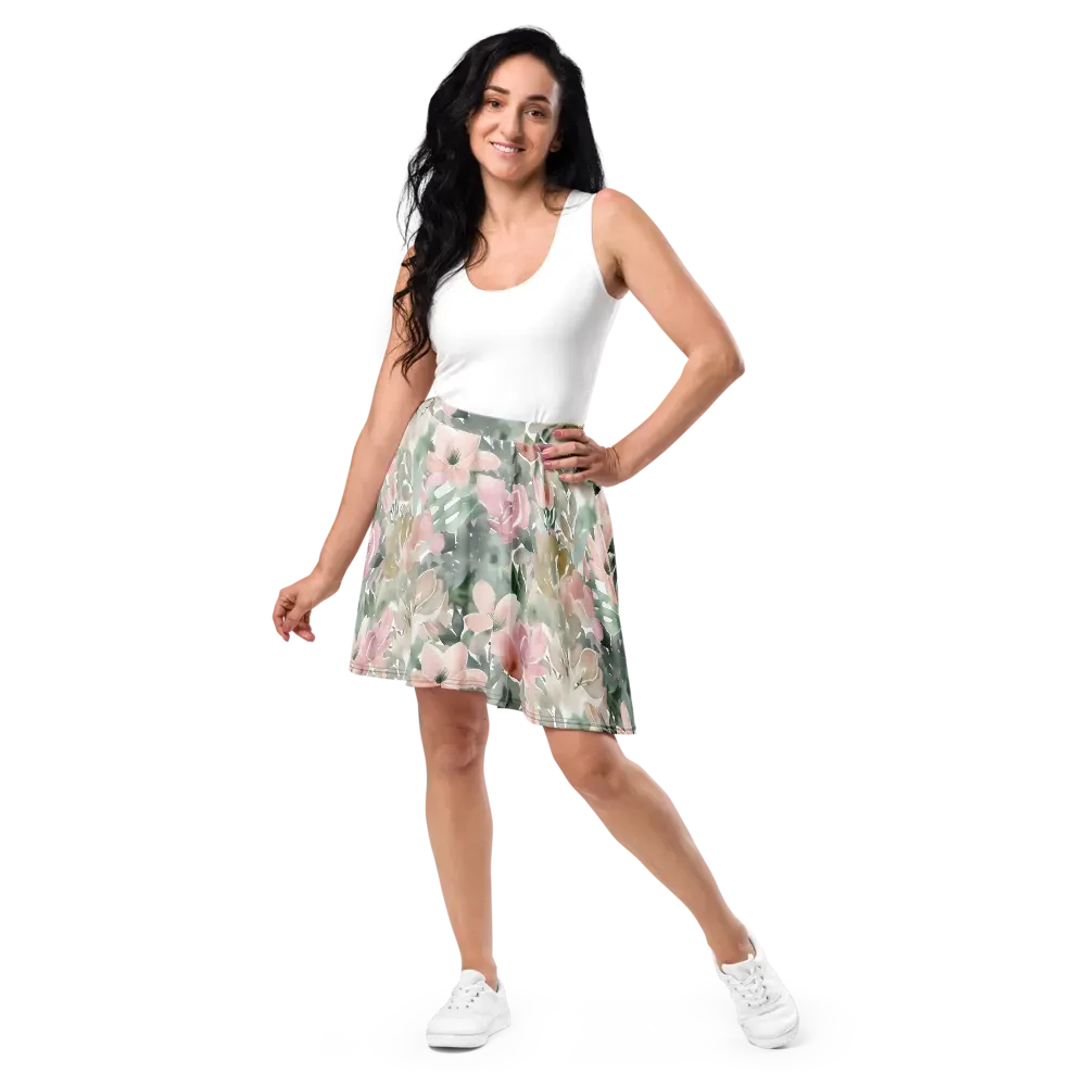 Sage Blossom on Skater Skirt — Front