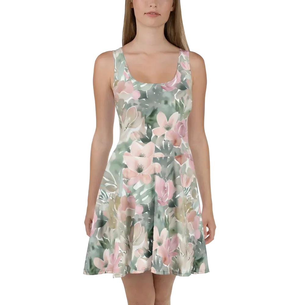Sage Blossom on Skater Dress — Front