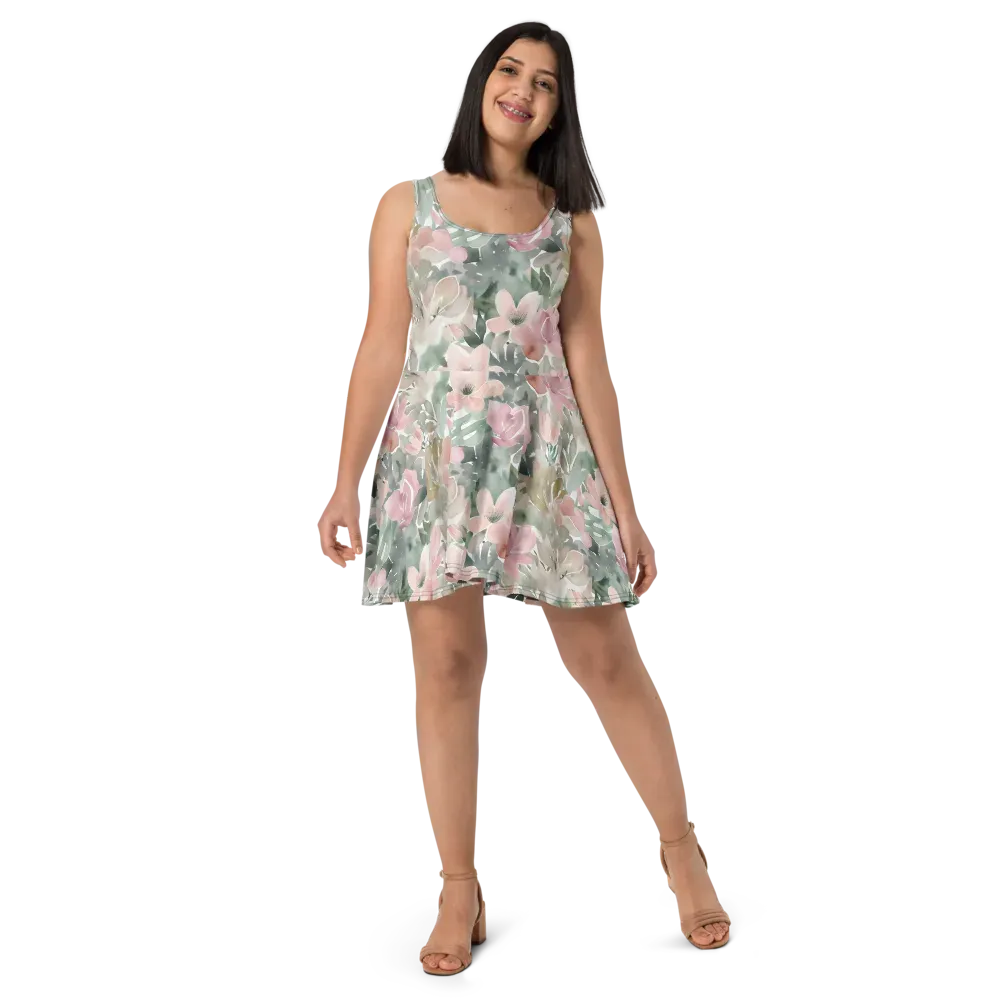 Sage Blossom on Skater Dress — Front