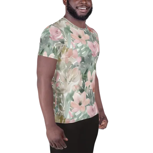 Sage Blossom on a Men's Athletic T-Shirt