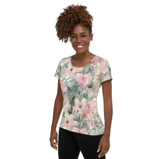 Sage Blossom on a Women's Athletic T-Shirt