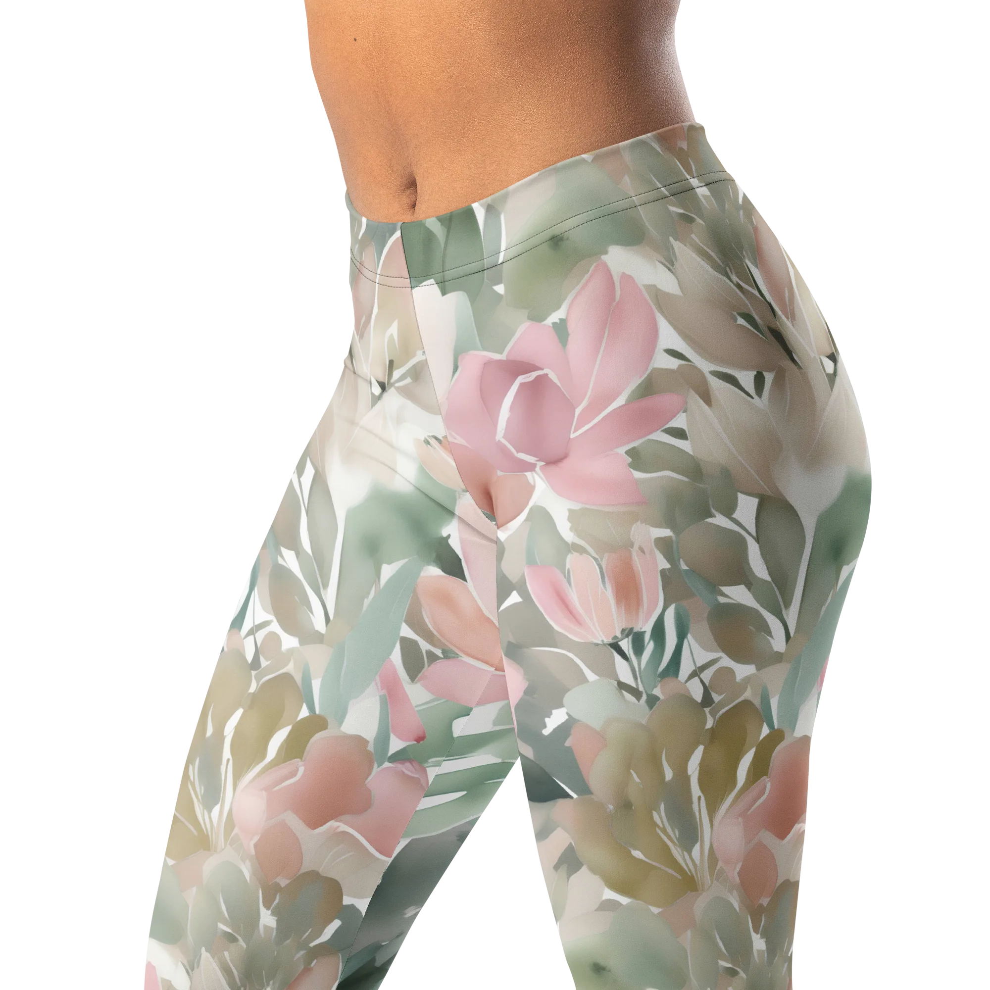 Sage Blossom on Leggings — Left Front