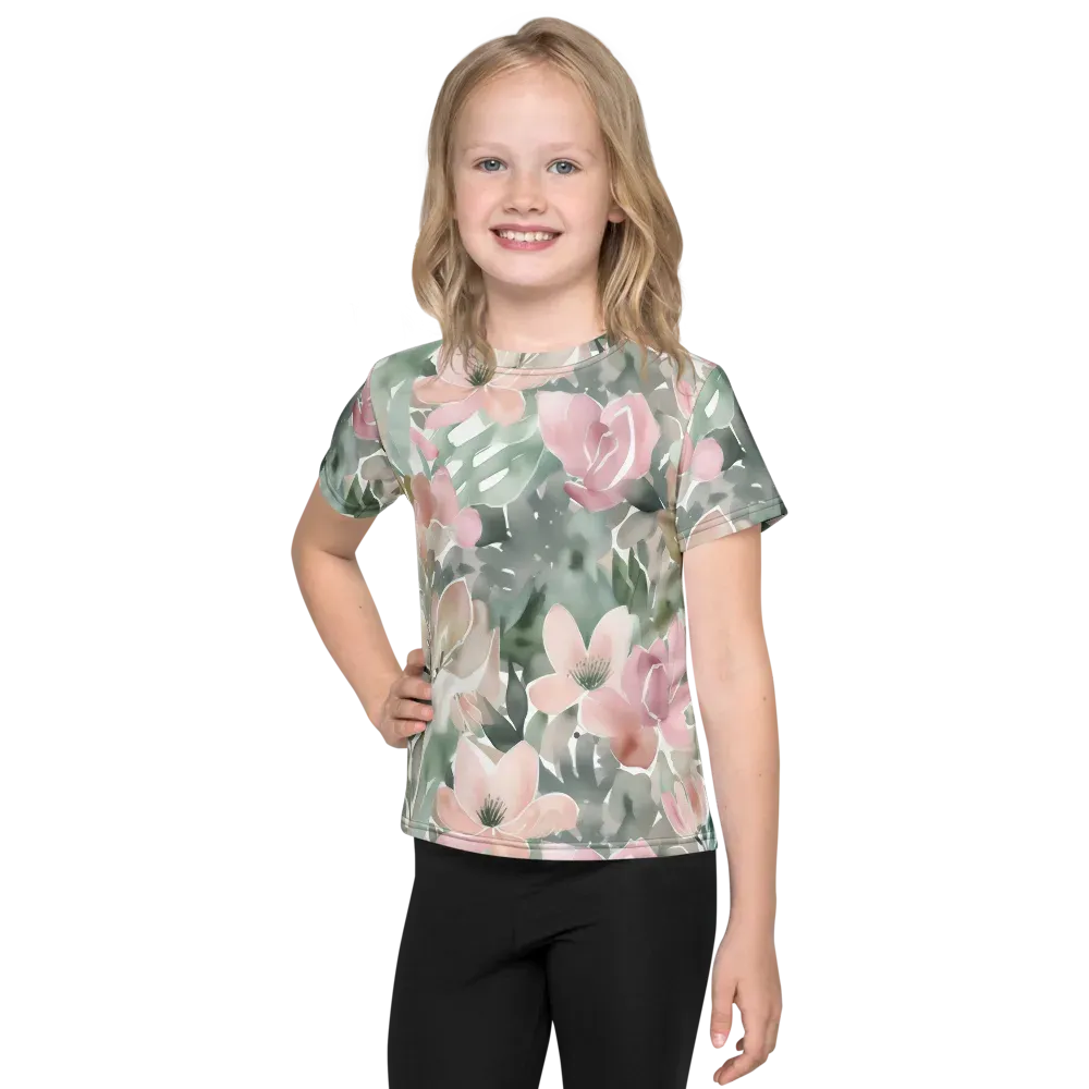 Sage Blossom on Kids Crew Neck T-Shirt — Front