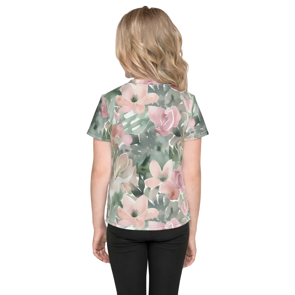 Sage Blossom on Kids Crew Neck T-Shirt — Back