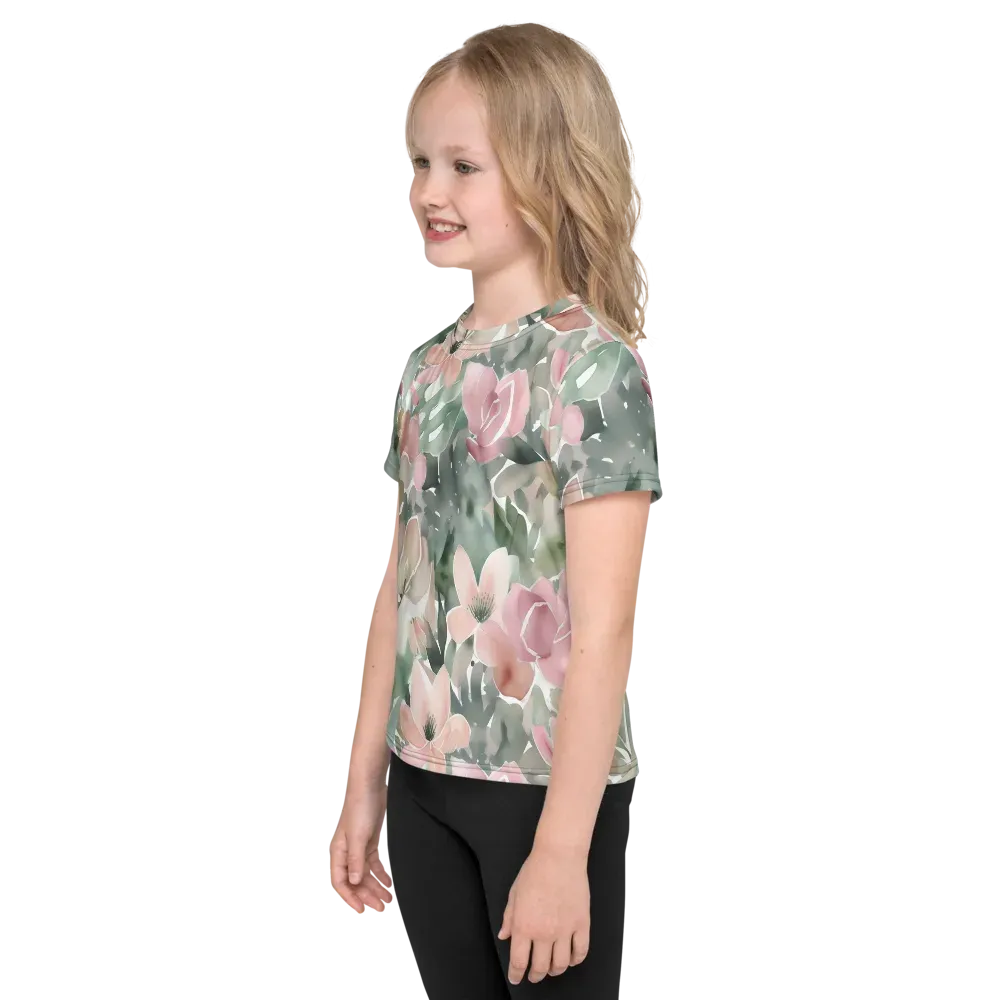 Sage Blossom on Kids Crew Neck T-Shirt — Left