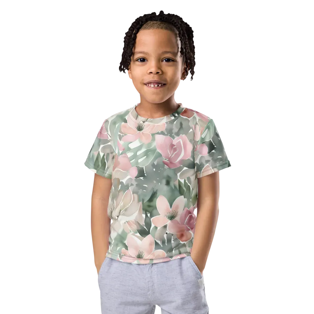 Sage Blossom on Kids Crew Neck T-Shirt — Front