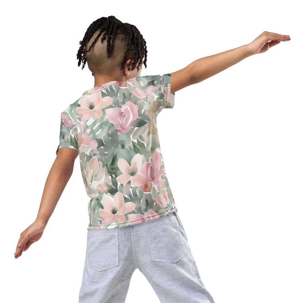 Sage Blossom on Kids Crew Neck T-Shirt — Back
