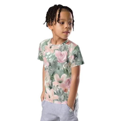 Sage Blossom on a Kids Crew Neck T-Shirt