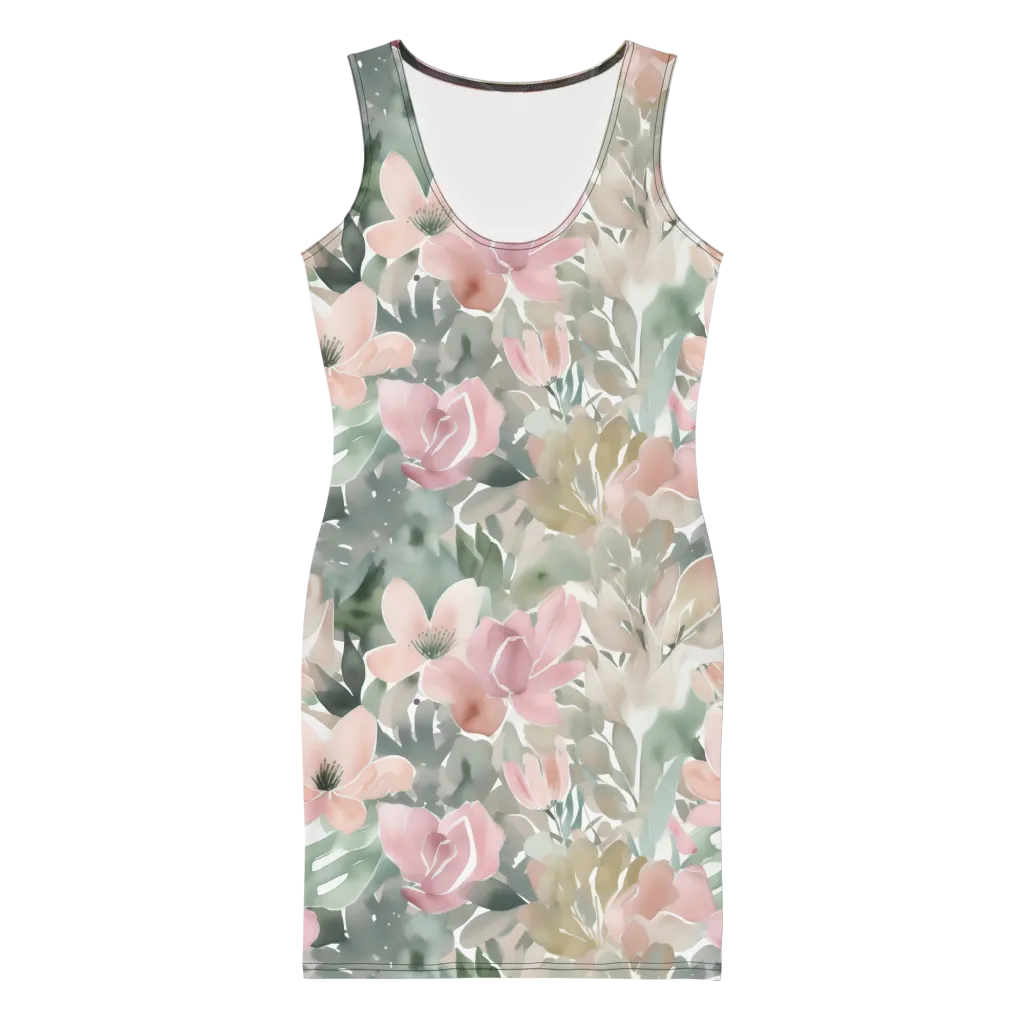 Sage Blossom on Bodycon Dress — Front
