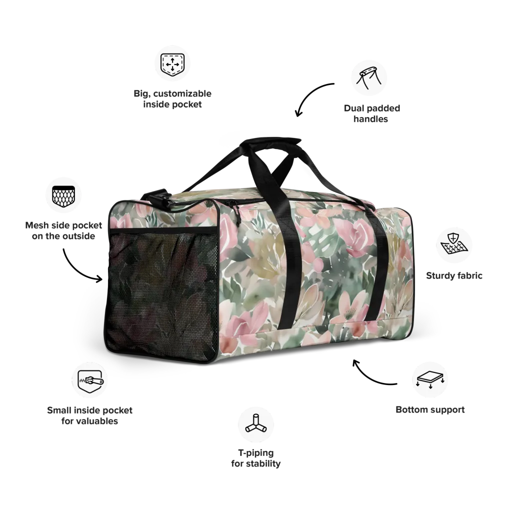 Sage Blossom on Duffle Bag — Right Front