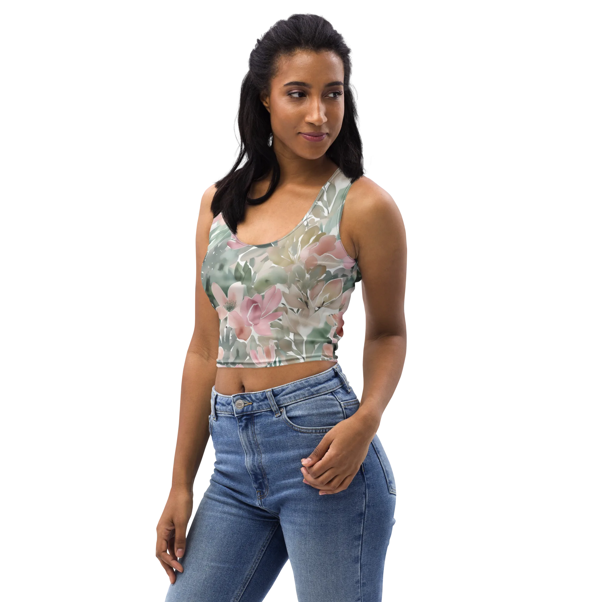Sage Blossom on Crop Top — Left Front