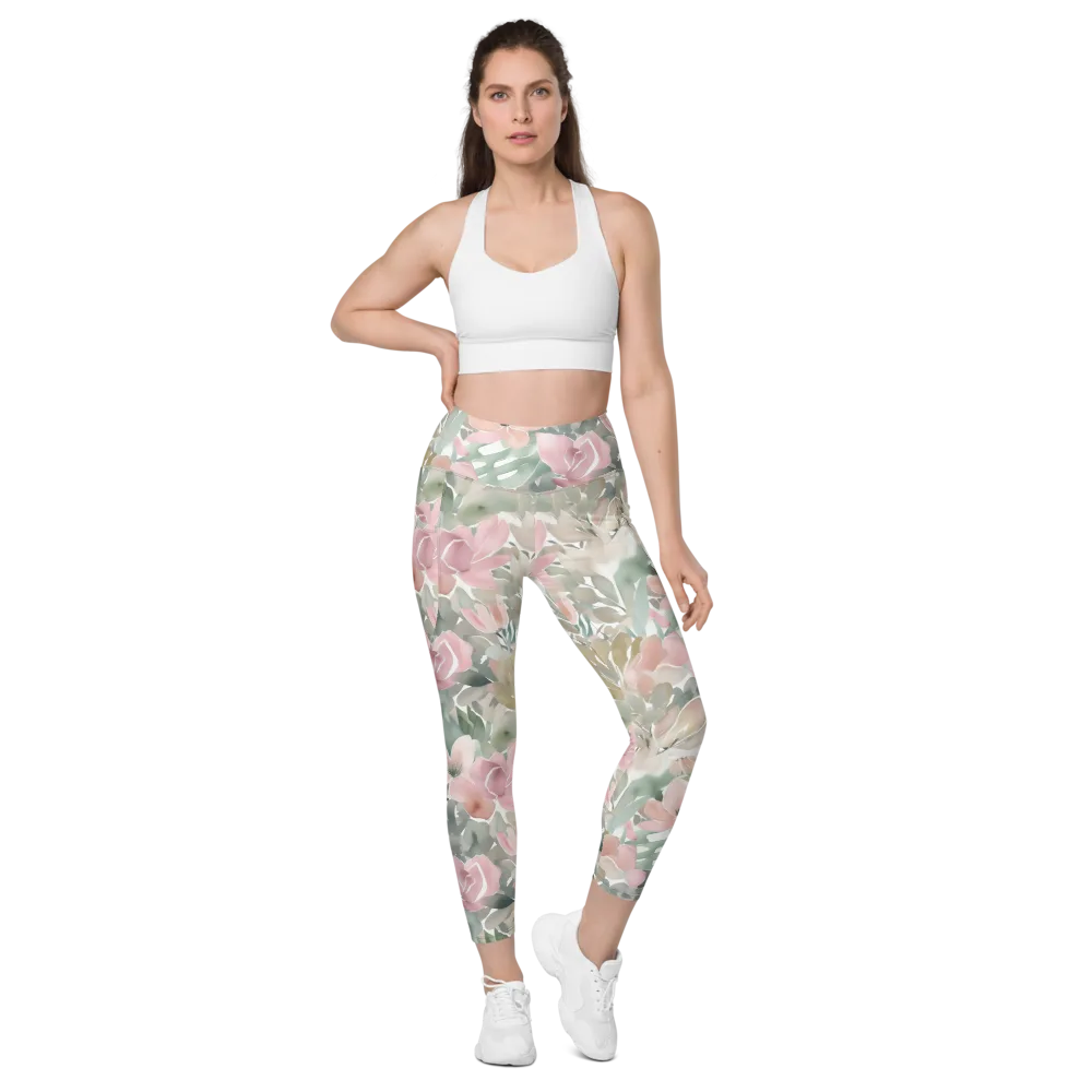 Sage Blossom on Leggings with Pockets — Front