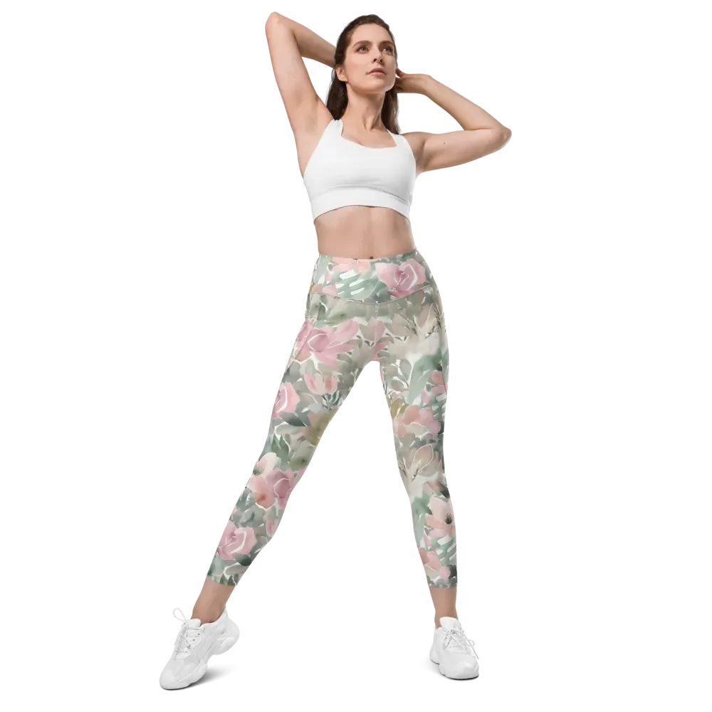 Sage Blossom on Leggings with Pockets — Front